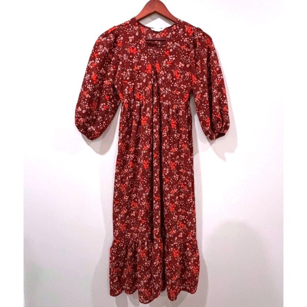 Lush Burgundy Floral Lace Up Maxi Dress Sz S Cottagecore Prairie Romantic Rustic